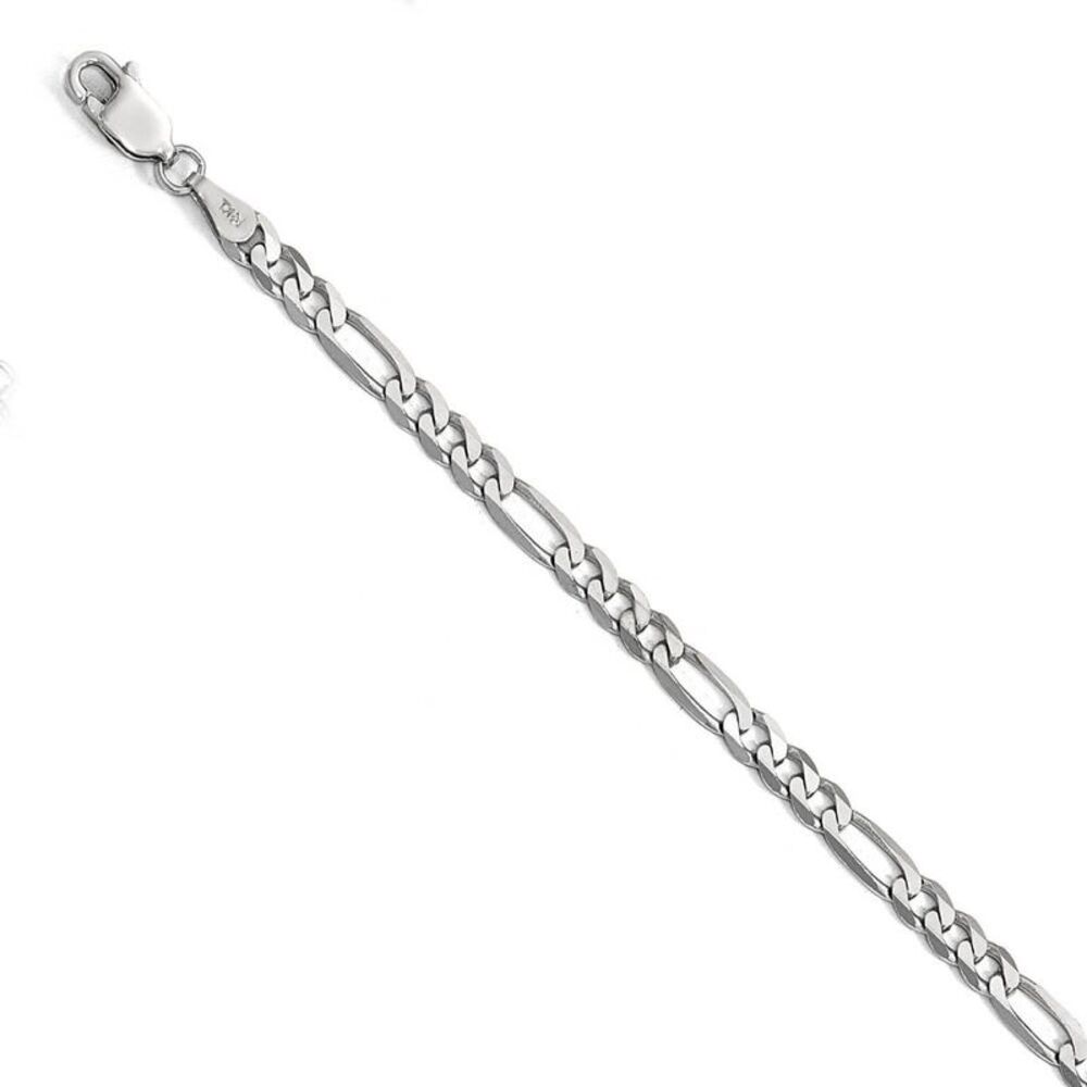 4mm 14k White Gold Flat Figaro Chain Bracelet - 7 Inch